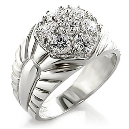 7X310 - Rhodium Brass Ring with AAA Grade CZ in Clear
