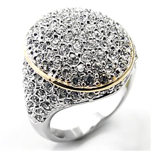 MA7X348 - Reverse Two-Tone Brass Ring with Top Grade Crystal in Clear