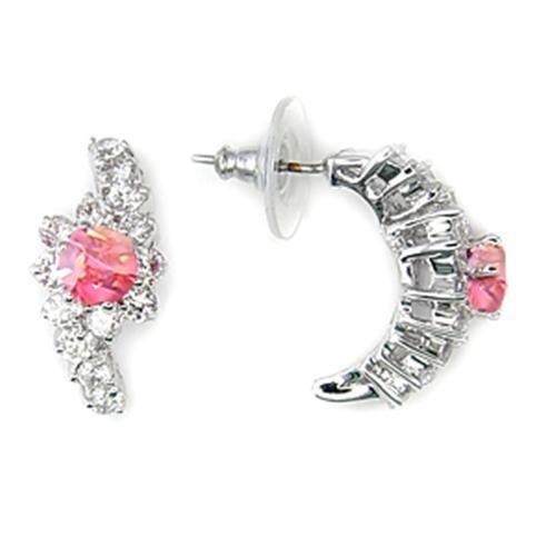 MA7X356 - Rhodium Brass Earrings with AAA Grade CZ in Rose