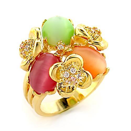 MA80212 - Gold Brass Ring with Synthetic Cat Eye in Multi Color