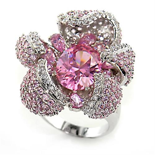 MA80316 - Rhodium Brass Ring with AAA Grade CZ in Rose