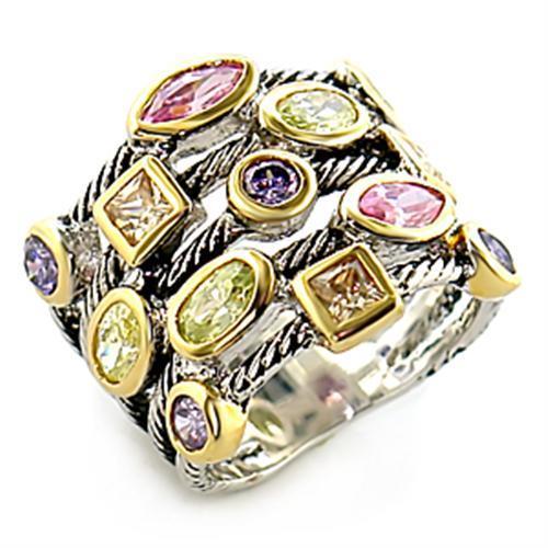 MA8X049 - Reverse Two-Tone Brass Ring with AAA Grade CZ in Multi Color