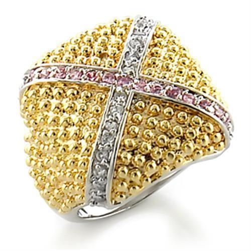 MA8X144 - Gold+Rhodium Brass Ring with AAA Grade CZ in Rose