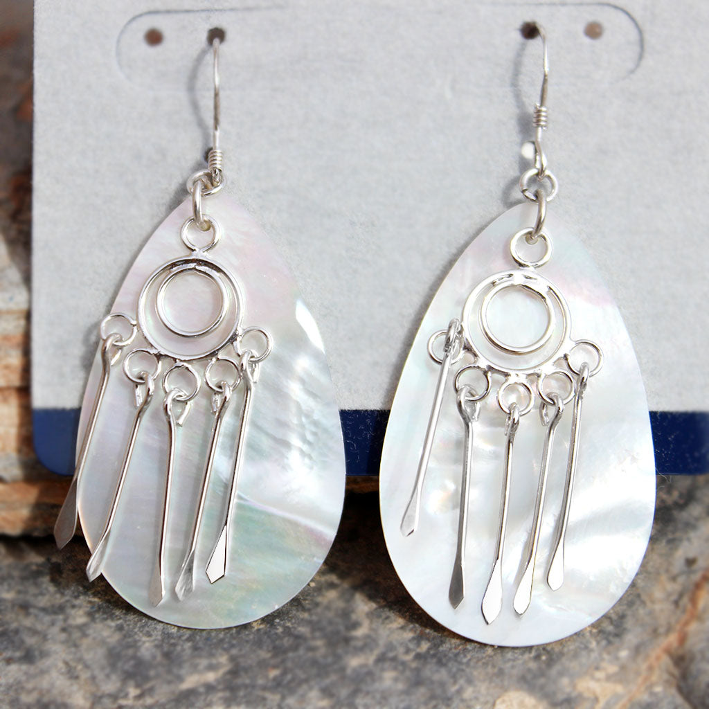 MALOAS1376 - Rhodium Plating Sterling Silver 925 Earrings with Natural Shell