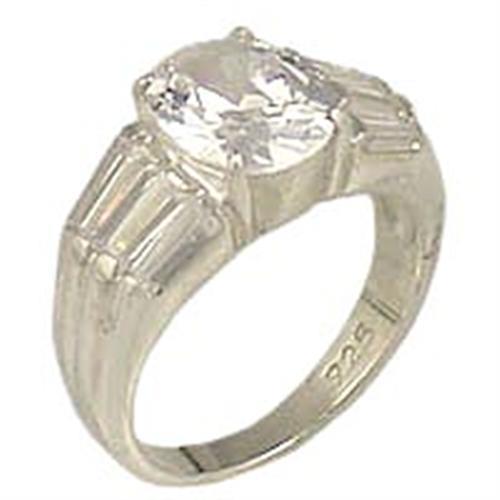 MA9B035 - High-Polished 925 Sterling Silver Ring with AAA Grade CZ in Clear