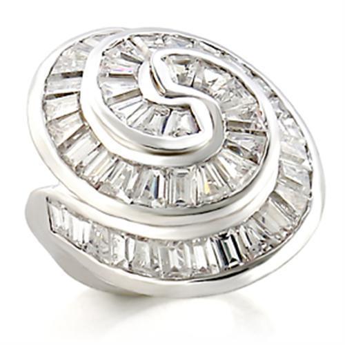 MA9W019 - Rhodium Brass Ring with AAA Grade CZ in Clear