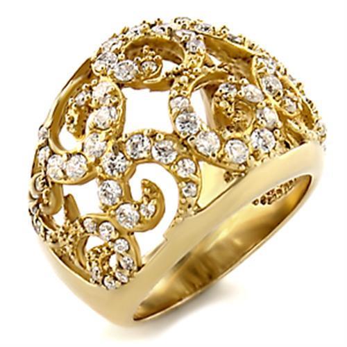 MA9W070 - Gold Brass Ring with AAA Grade CZ in Clear