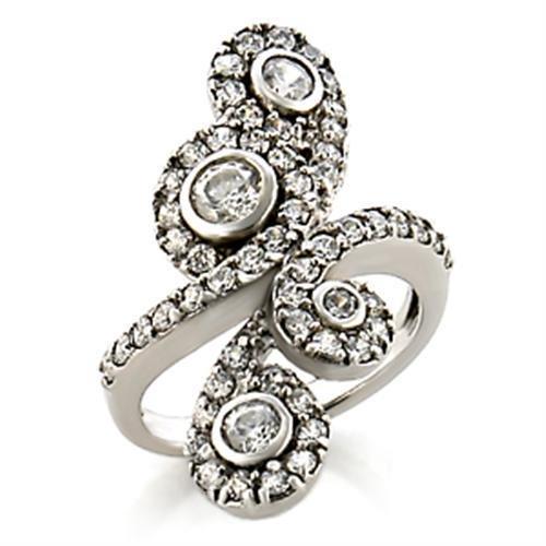 MA9W097 - Rhodium Brass Ring with AAA Grade CZ in Clear