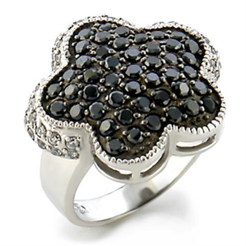 MA9W099 - Rhodium + Ruthenium Brass Ring with AAA Grade CZ in Jet