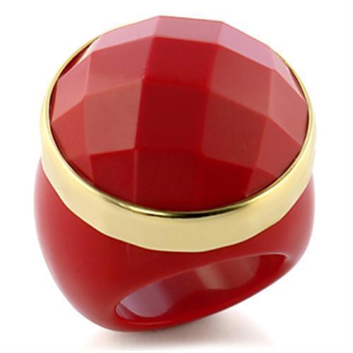 MA9W192 - Gold Brass Ring with Synthetic Synthetic Stone in Ruby