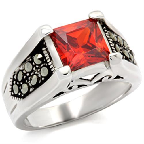 MA9X019 - Antique Tone 925 Sterling Silver Ring with AAA Grade CZ in Garnet