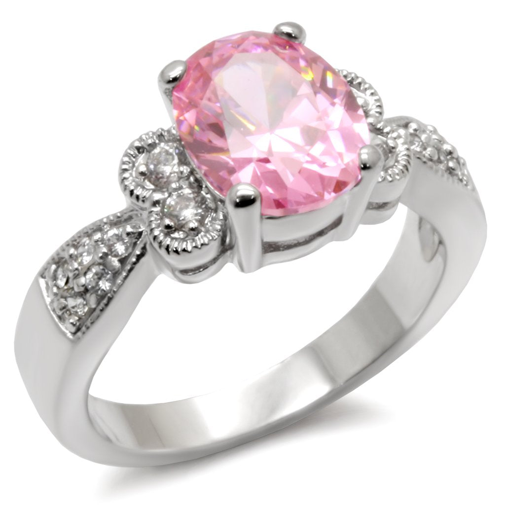 MA9X045 - High-Polished 925 Sterling Silver Ring with AAA Grade CZ in Rose