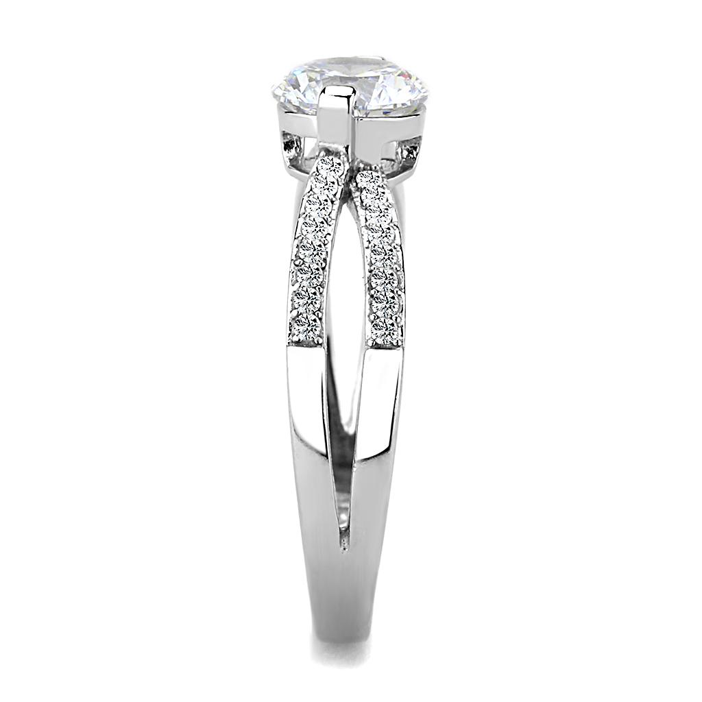 MADA002 - High polished (no plating) Stainless Steel Ring with AAA Grade CZ in Clear