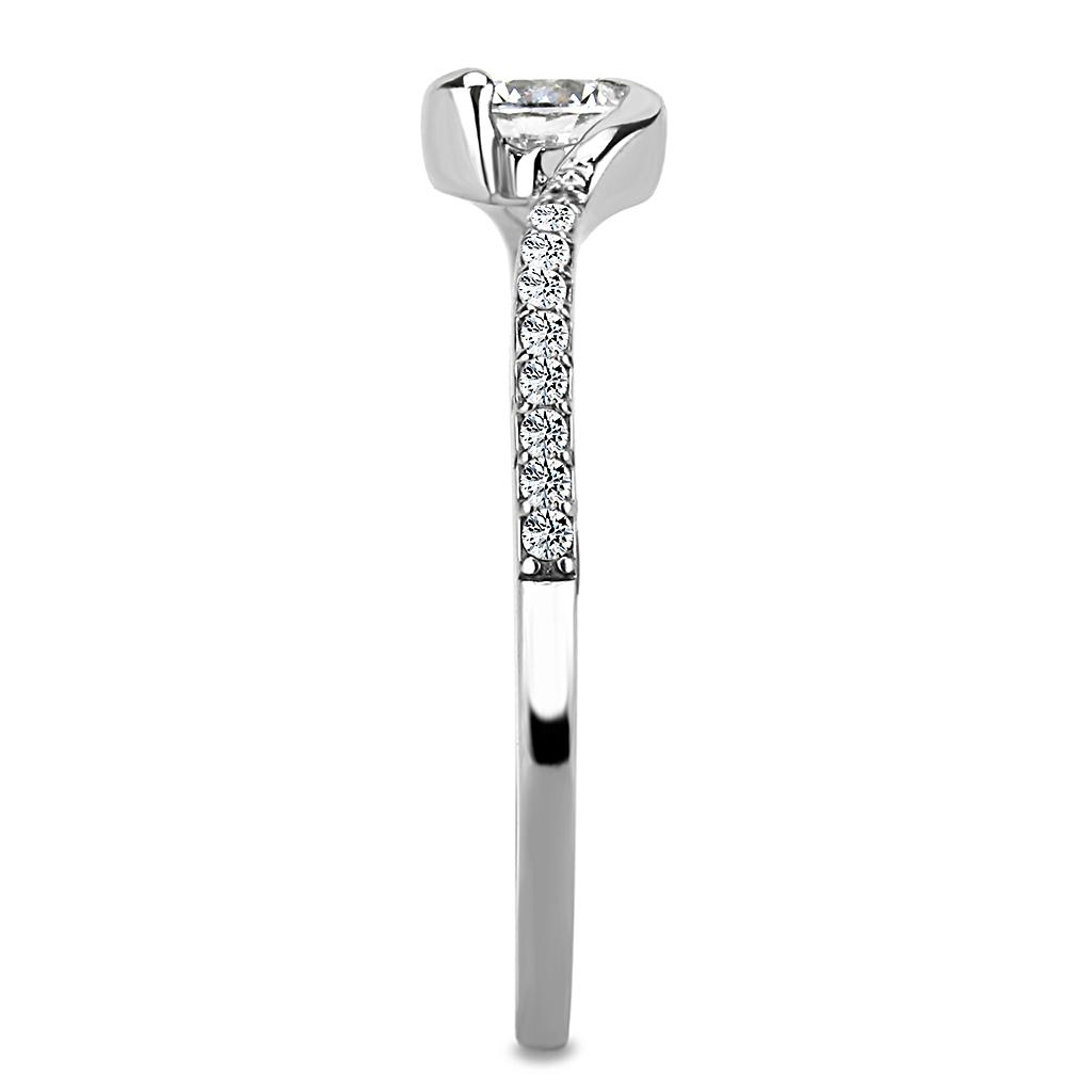 MADA007 - High polished (no plating) Stainless Steel Ring with AAA Grade CZ in Clear