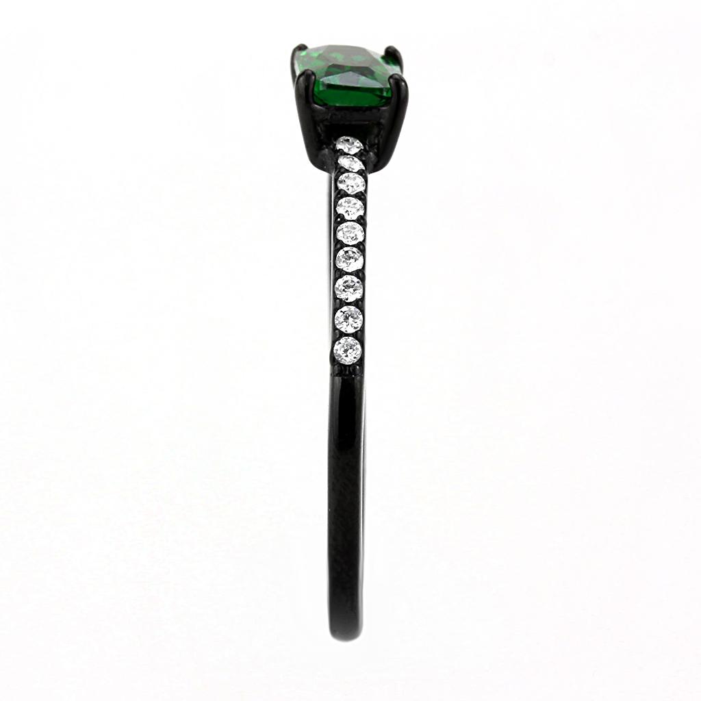 MADA010 - IP Black(Ion Plating) Stainless Steel Ring with AAA Grade CZ in Emerald