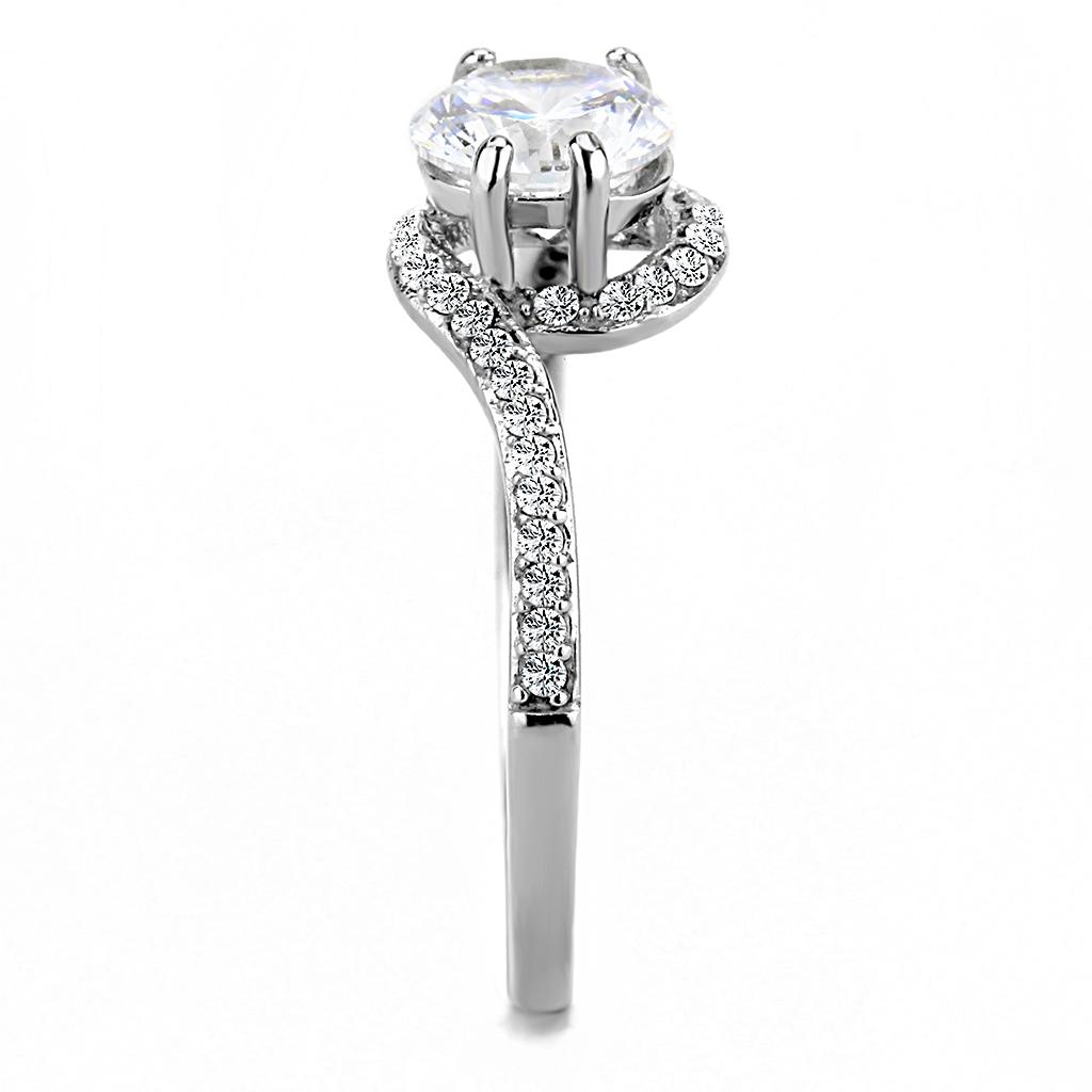 MADA023 - High polished (no plating) Stainless Steel Ring with AAA Grade CZ in Clear