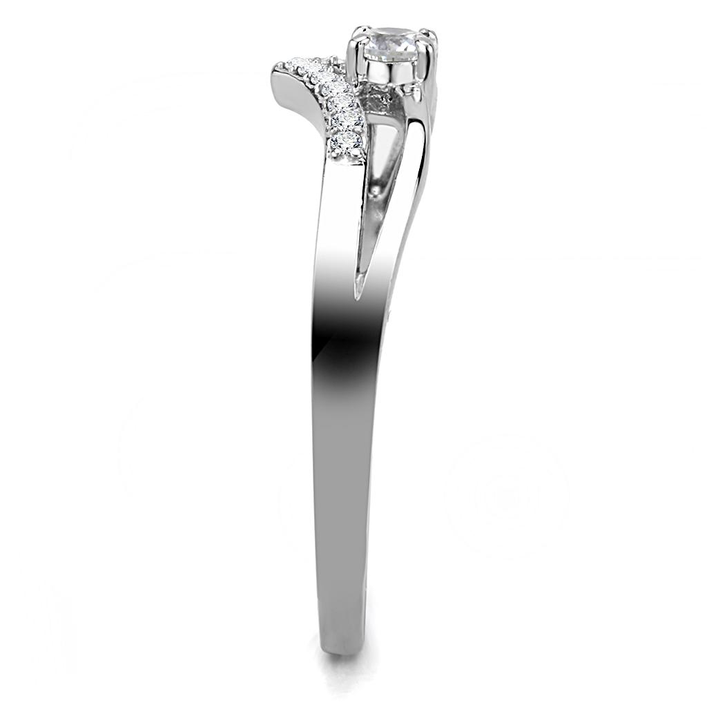 MADA030 - High polished (no plating) Stainless Steel Ring with AAA Grade CZ in Clear