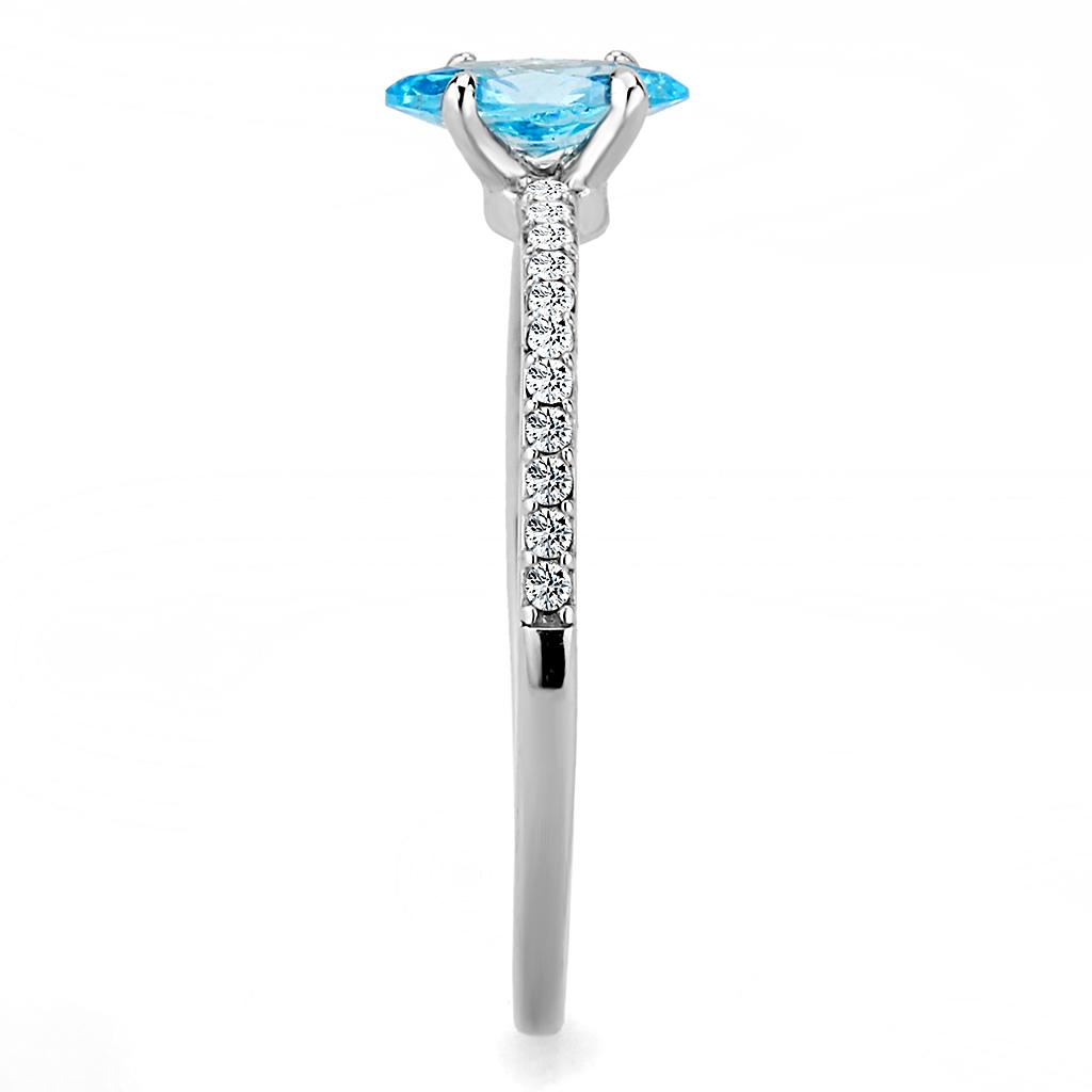 MADA034 - High polished (no plating) Stainless Steel Ring with AAA Grade CZ in Sea Blue