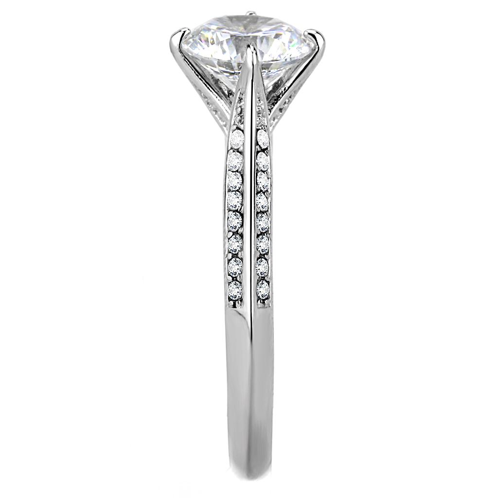 MADA036 - High polished (no plating) Stainless Steel Ring with AAA Grade CZ in Clear