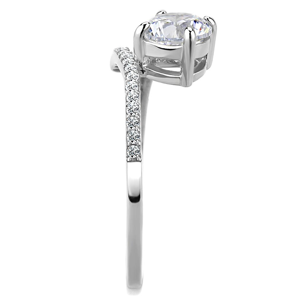 MADA039 - High polished (no plating) Stainless Steel Ring with AAA Grade CZ in Clear