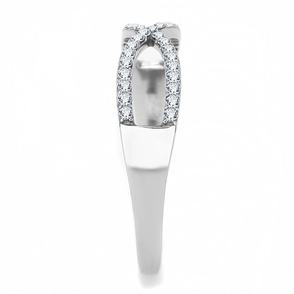 MADA041 - High polished (no plating) Stainless Steel Ring with AAA Grade CZ in Clear