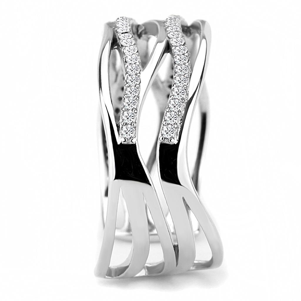 MADA047 - High polished (no plating) Stainless Steel Ring with AAA Grade CZ in Clear