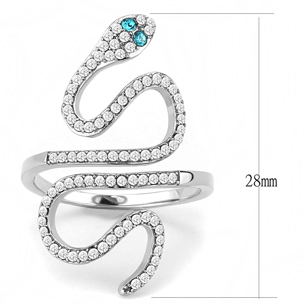 MADA051 - High polished (no plating) Stainless Steel Ring with Top Grade Crystal in Blue Zircon