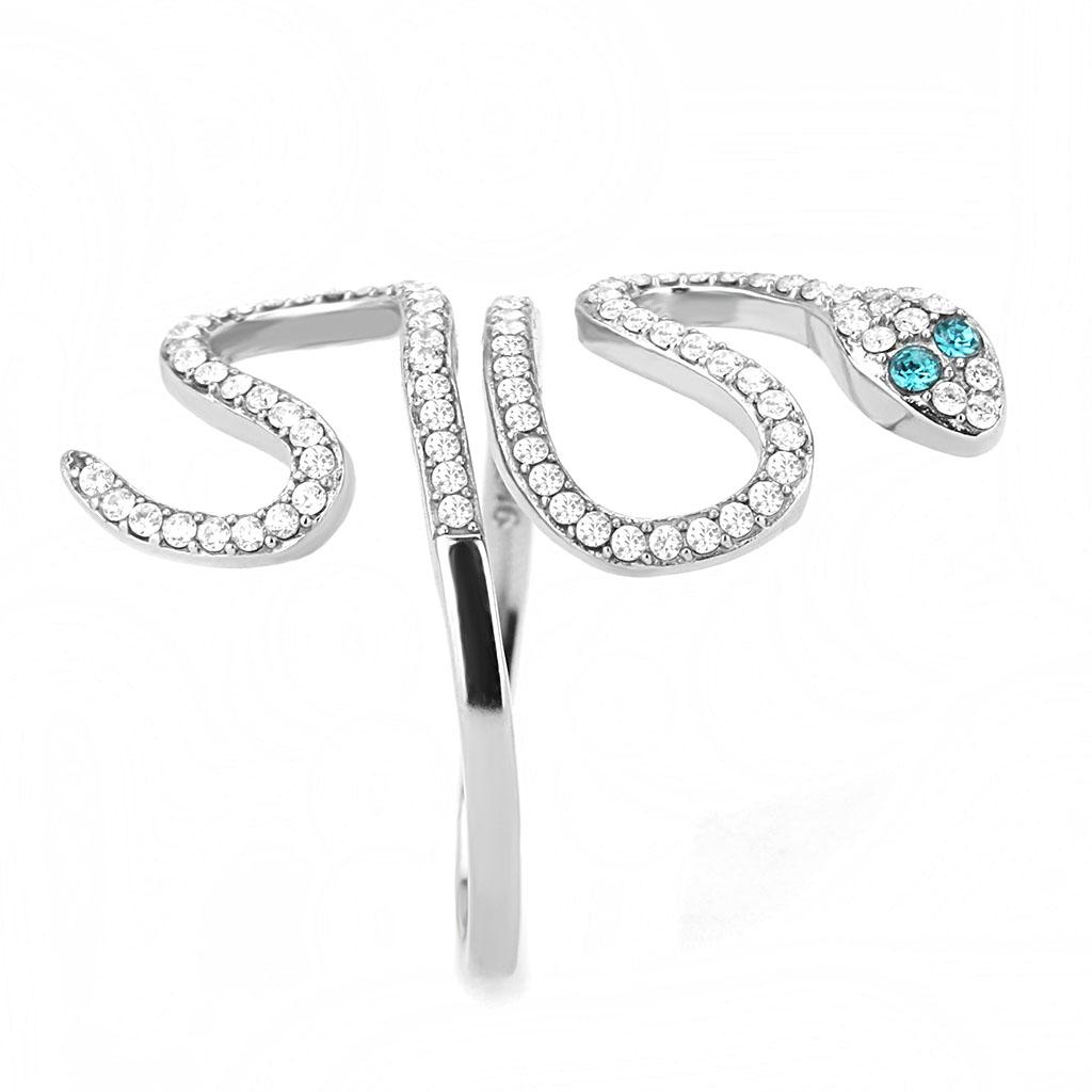 MADA051 - High polished (no plating) Stainless Steel Ring with Top Grade Crystal in Blue Zircon