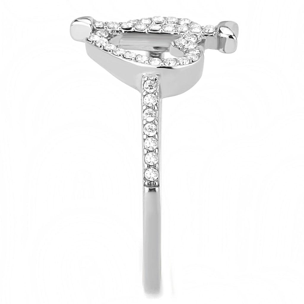 MADA052 - High polished (no plating) Stainless Steel Ring with AAA Grade CZ in Clear