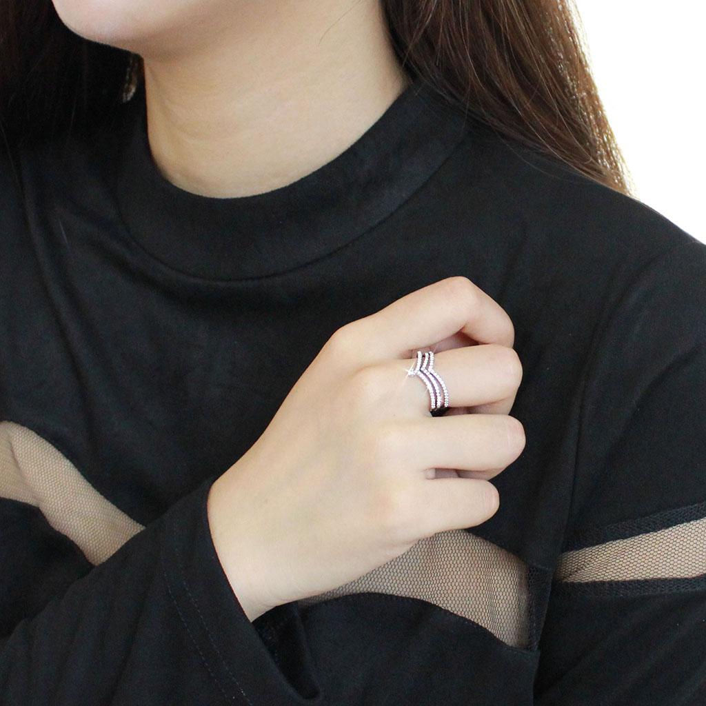 MADA061 - High polished (no plating) Stainless Steel Ring with AAA Grade CZ in Clear