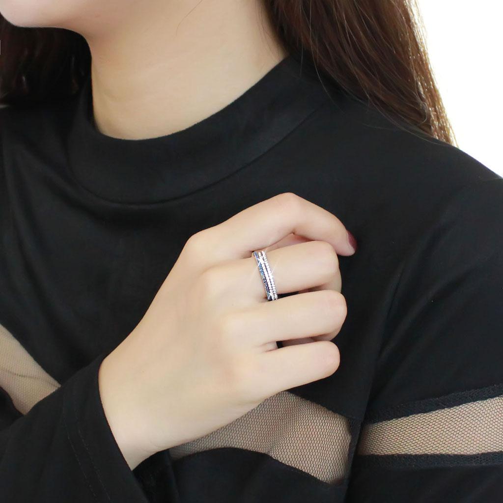 MADA066 - High polished (no plating) Stainless Steel Ring with AAA Grade CZ in London Blue