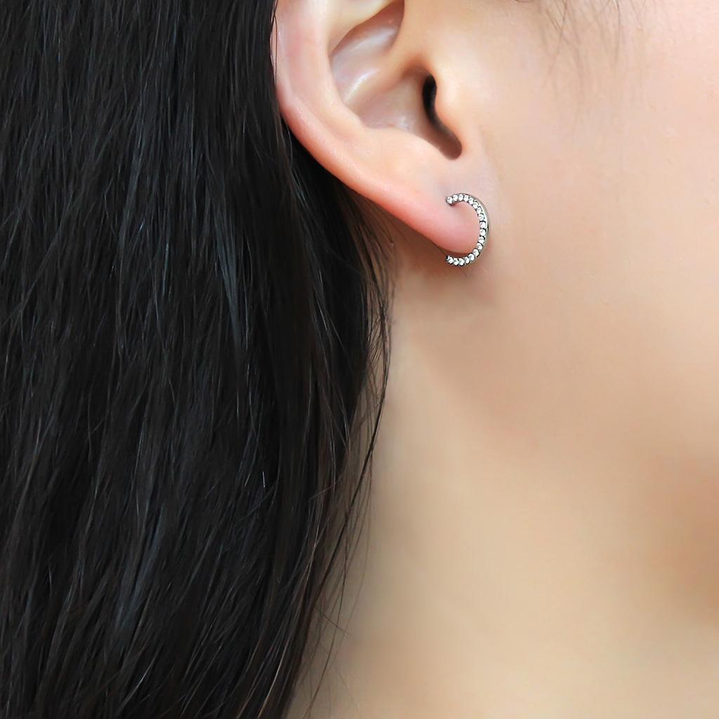 MADA079 - High polished (no plating) Stainless Steel Earrings with AAA Grade CZ in Clear