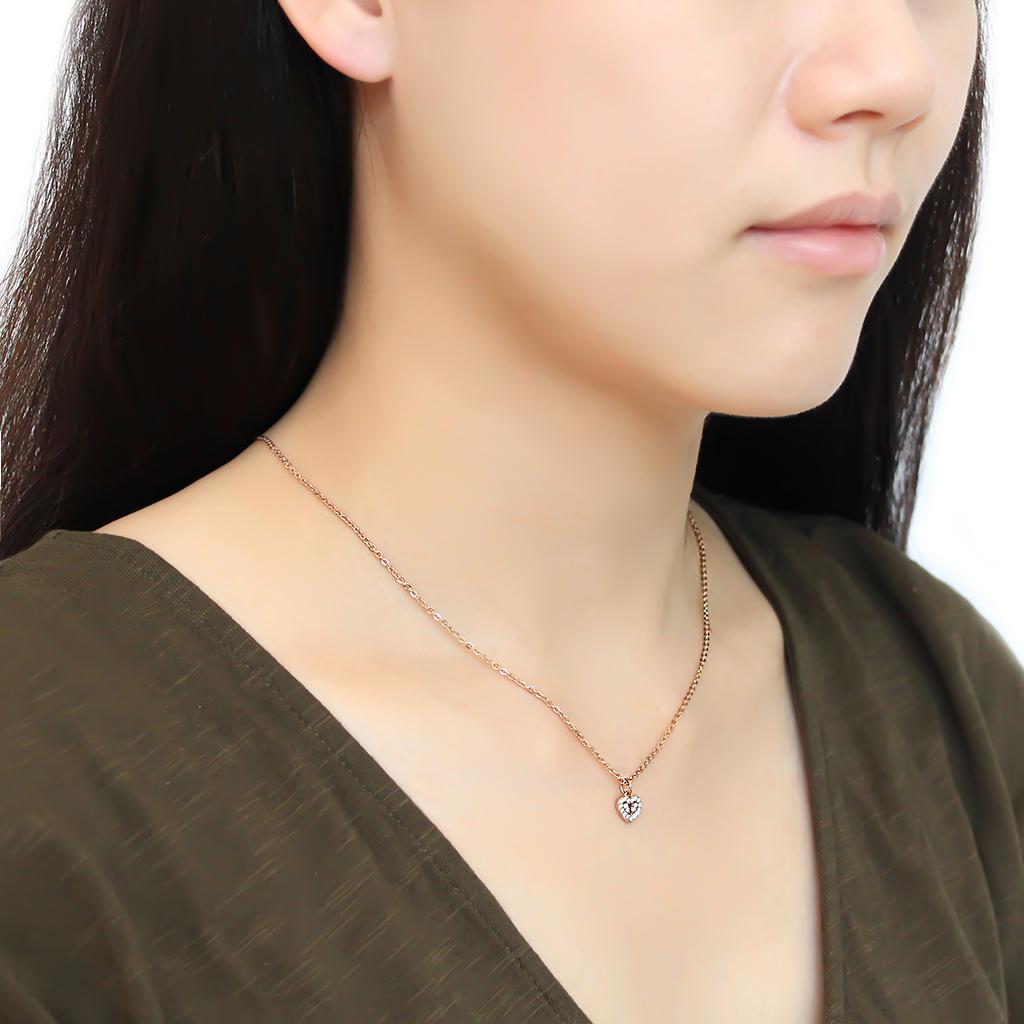 MADA086 - IP Rose Gold(Ion Plating) Stainless Steel Chain Pendant with AAA Grade CZ in Clear