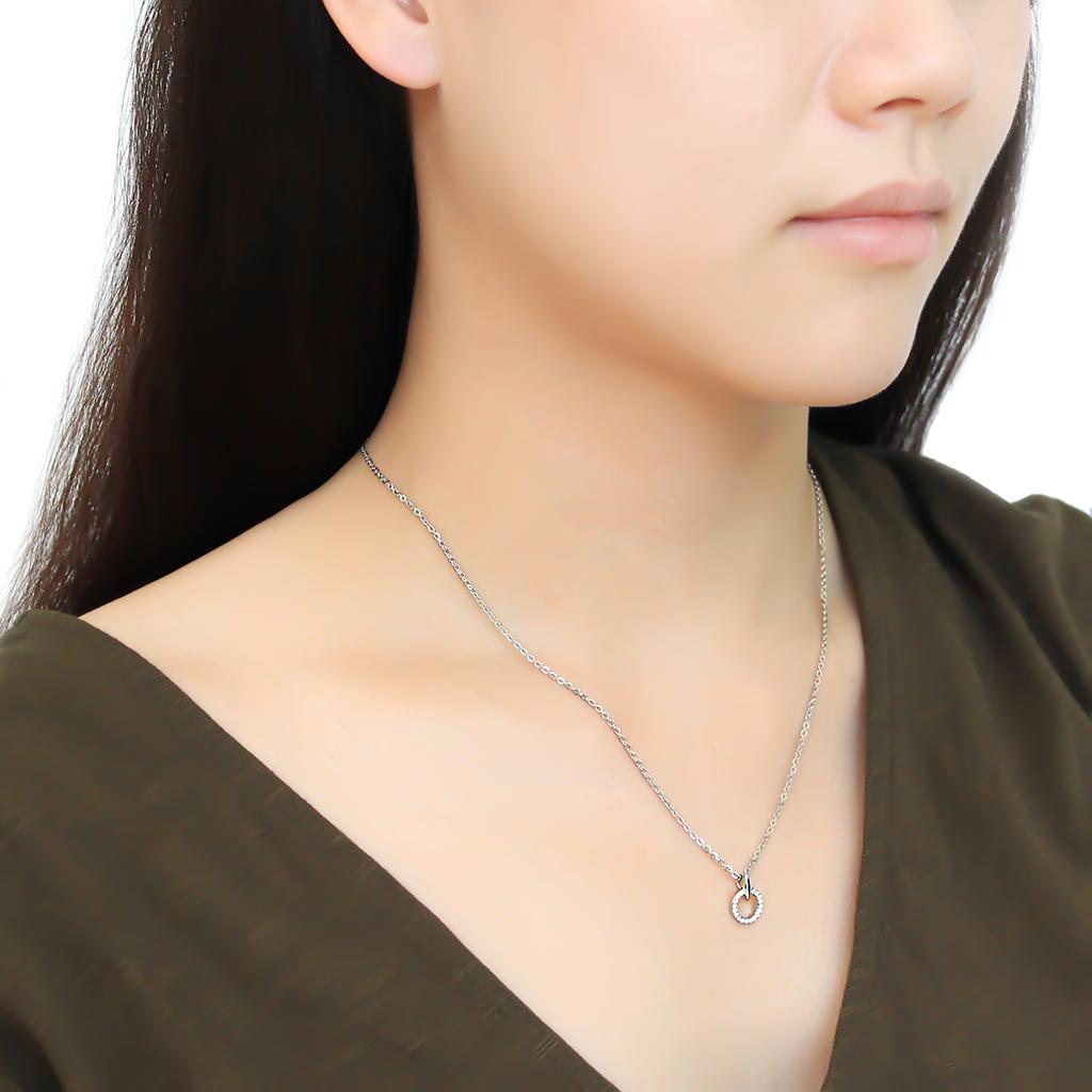 MADA091 - High polished (no plating) Stainless Steel Chain Pendant with AAA Grade CZ in Clear