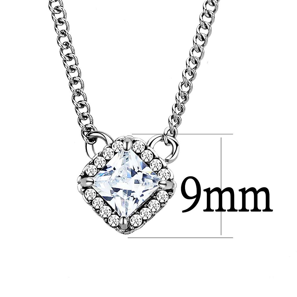 MADA096 - High polished (no plating) Stainless Steel Chain Pendant with AAA Grade CZ in Clear