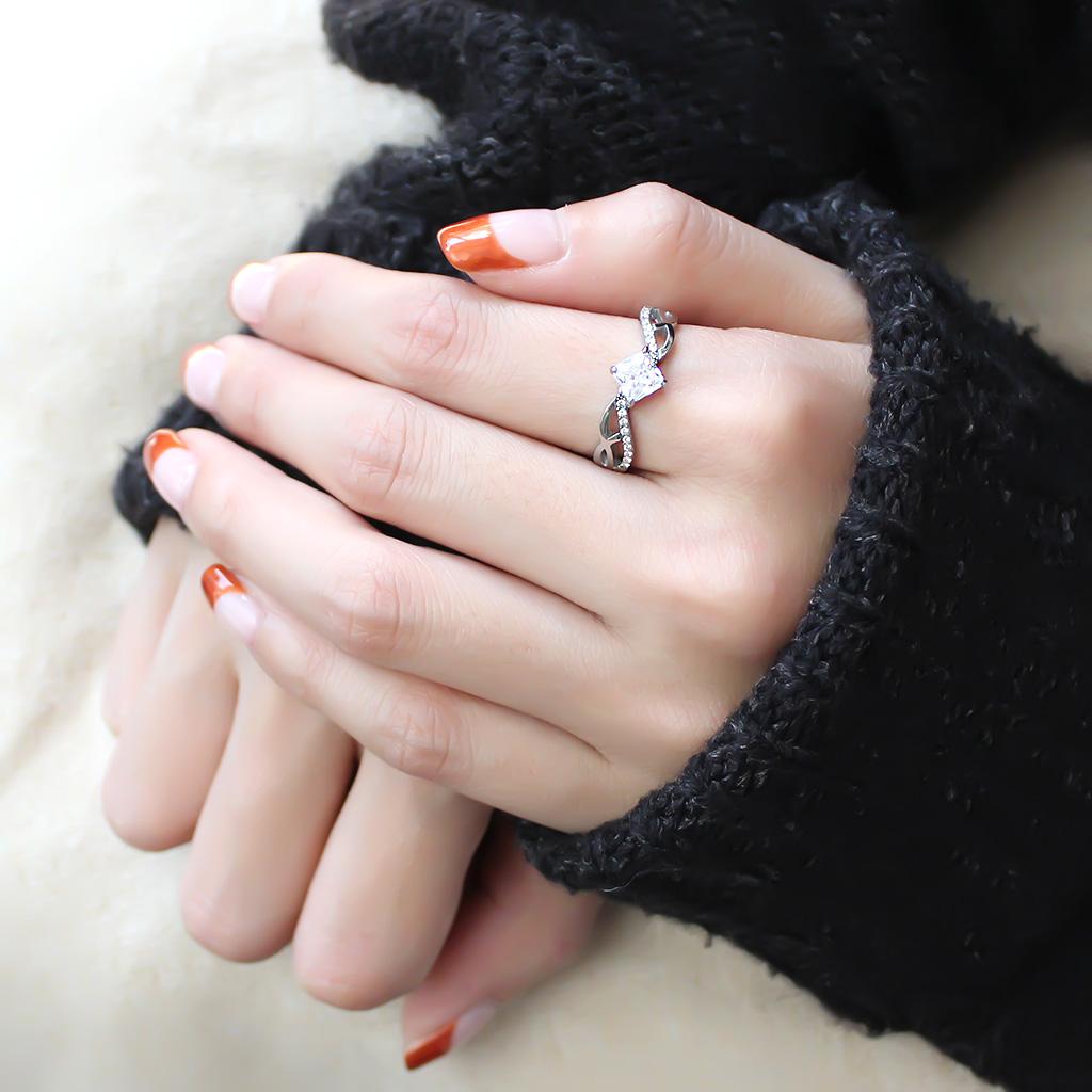 MADA101 - High polished (no plating) Stainless Steel Ring with AAA Grade CZ in Clear