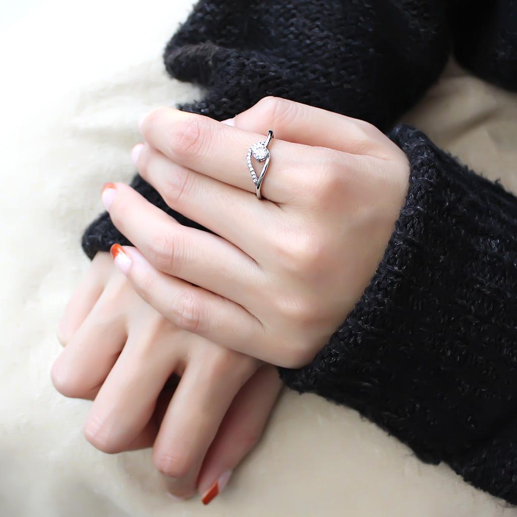 MADA105 - High polished (no plating) Stainless Steel Ring with AAA Grade CZ in Clear