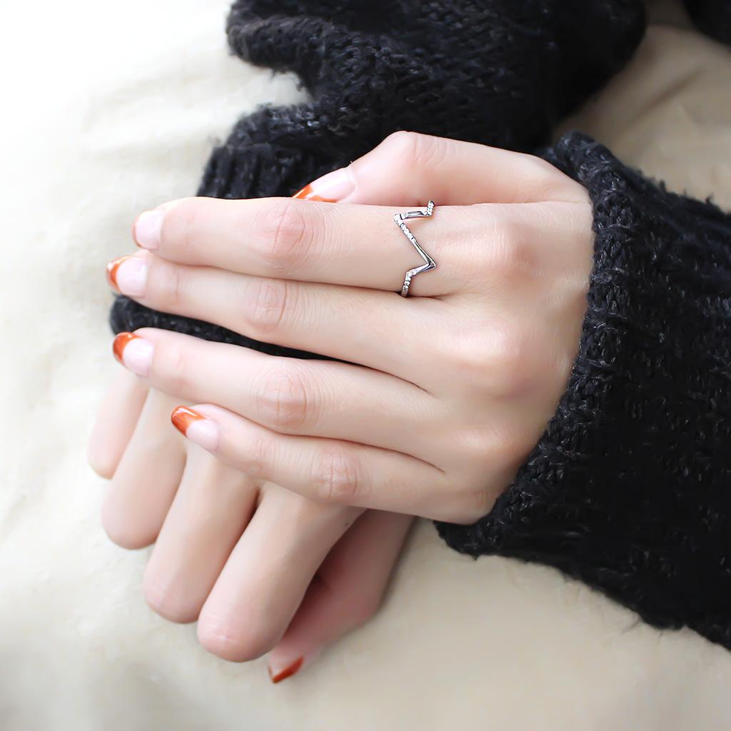 MADA107 - High polished (no plating) Stainless Steel Ring with AAA Grade CZ in Clear