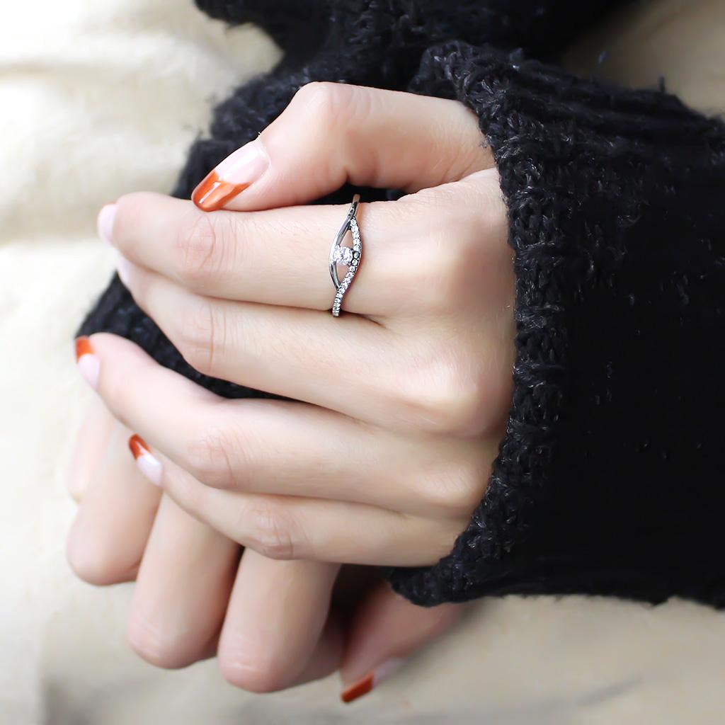 MADA108 - High polished (no plating) Stainless Steel Ring with AAA Grade CZ in Clear