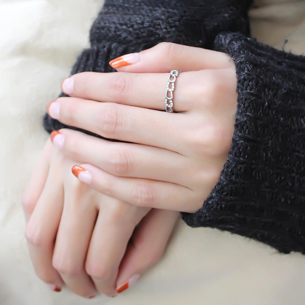 MADA111 - High polished (no plating) Stainless Steel Ring with AAA Grade CZ in Clear