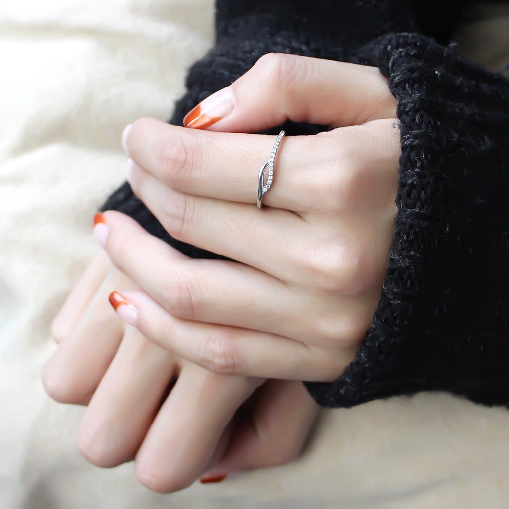 MADA113 - High polished (no plating) Stainless Steel Ring with AAA Grade CZ in Clear