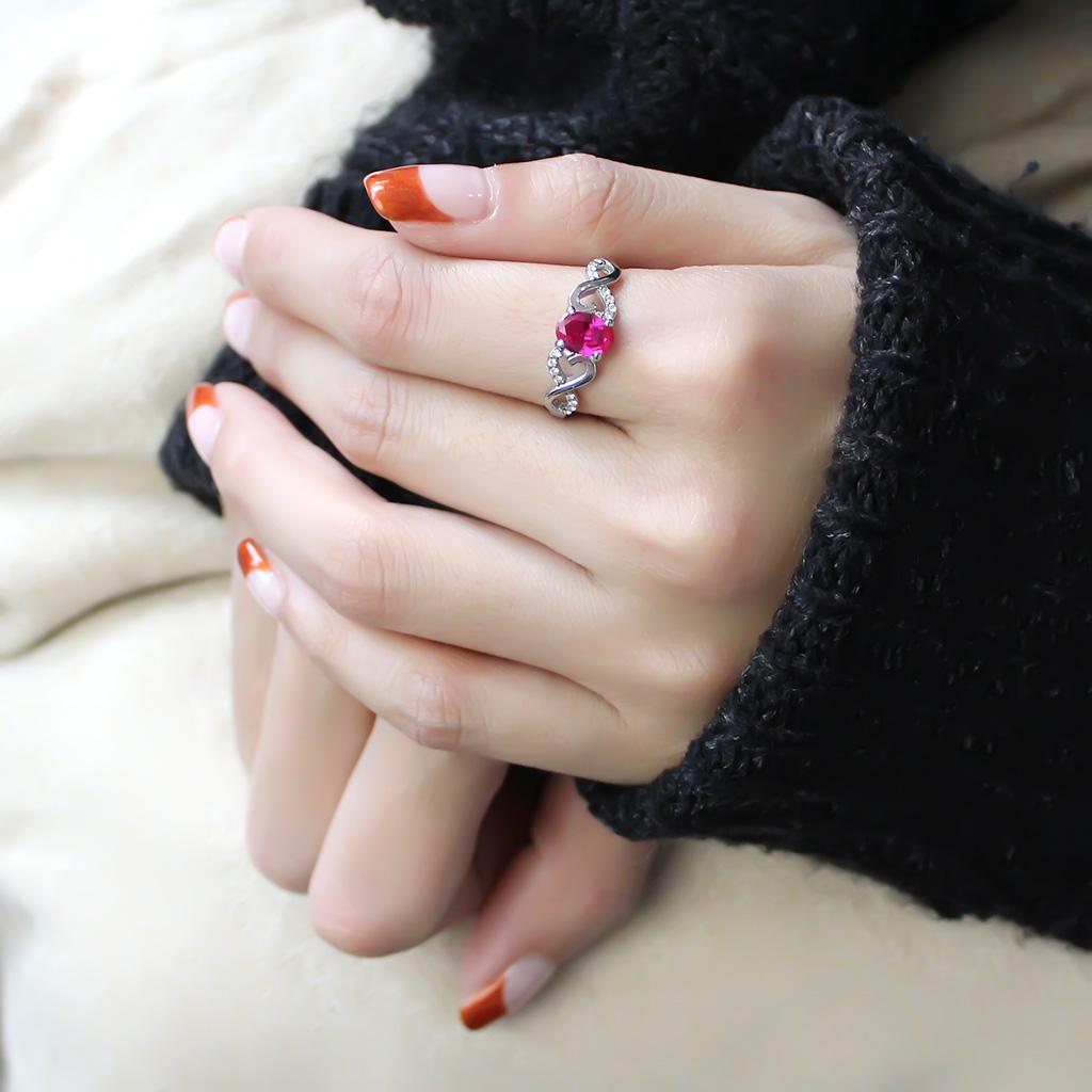 MADA119 - High polished (no plating) Stainless Steel Ring with AAA Grade CZ in Ruby