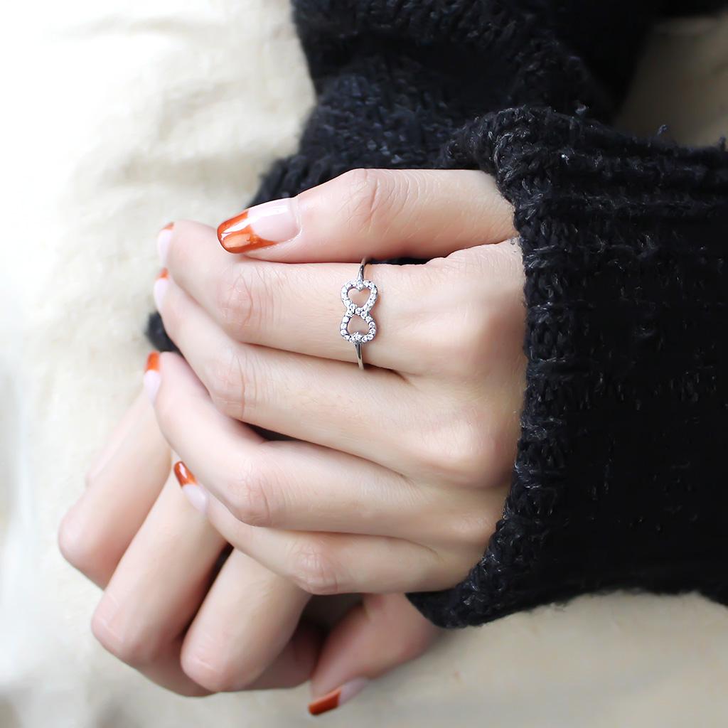 MADA125 - High polished (no plating) Stainless Steel Ring with AAA Grade CZ in Clear