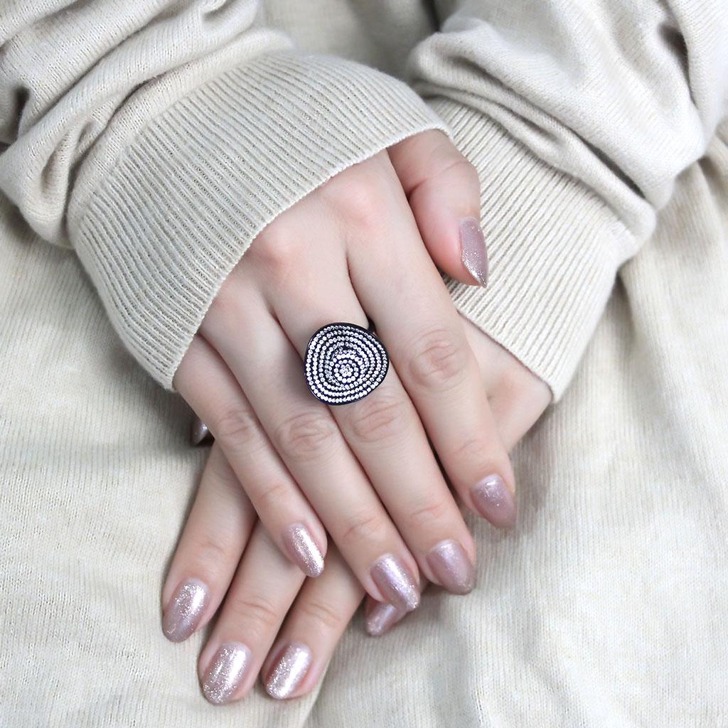 MADA128 - IP Black(Ion Plating) Stainless Steel Ring with AAA Grade CZ in Clear