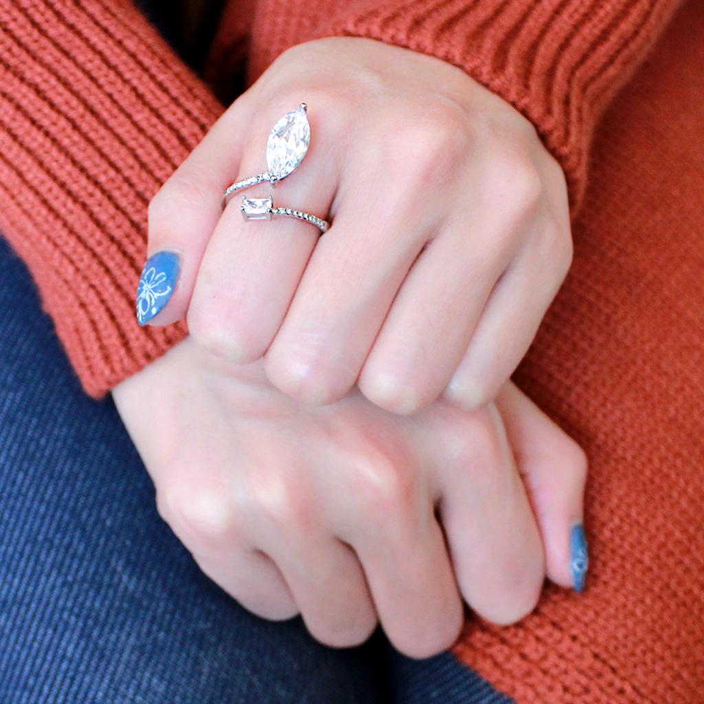 MADA129 - High polished (no plating) Stainless Steel Ring with AAA Grade CZ in Clear