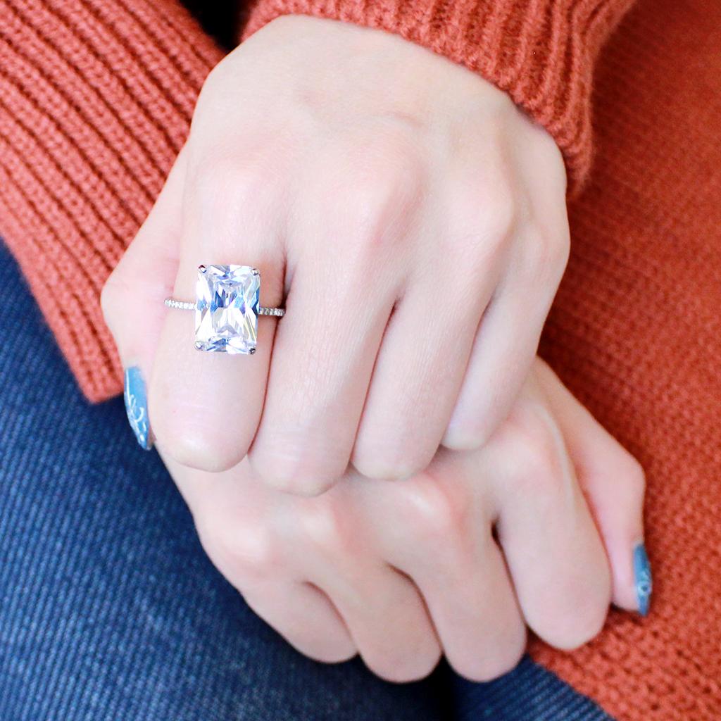 MADA131 - High polished (no plating) Stainless Steel Ring with AAA Grade CZ in Clear