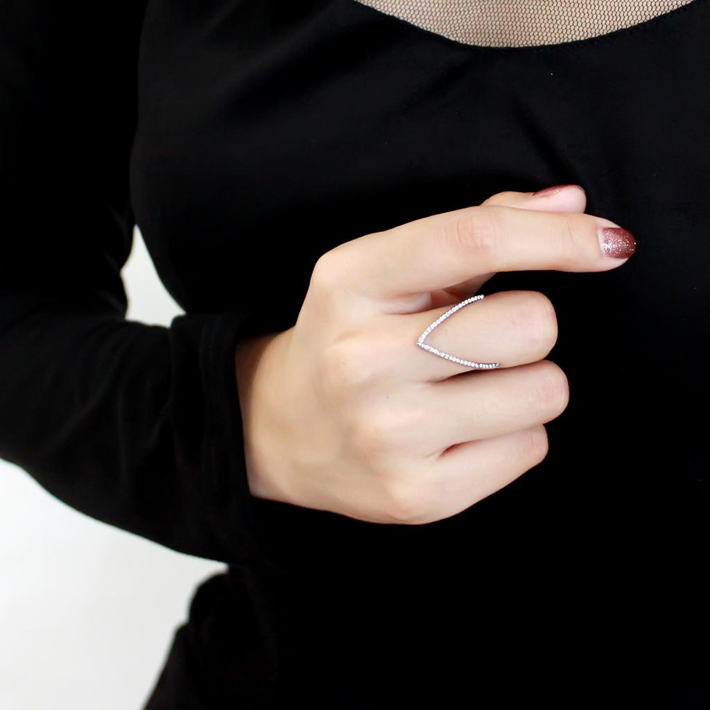 MADA132 - High polished (no plating) Stainless Steel Ring with AAA Grade CZ in Clear