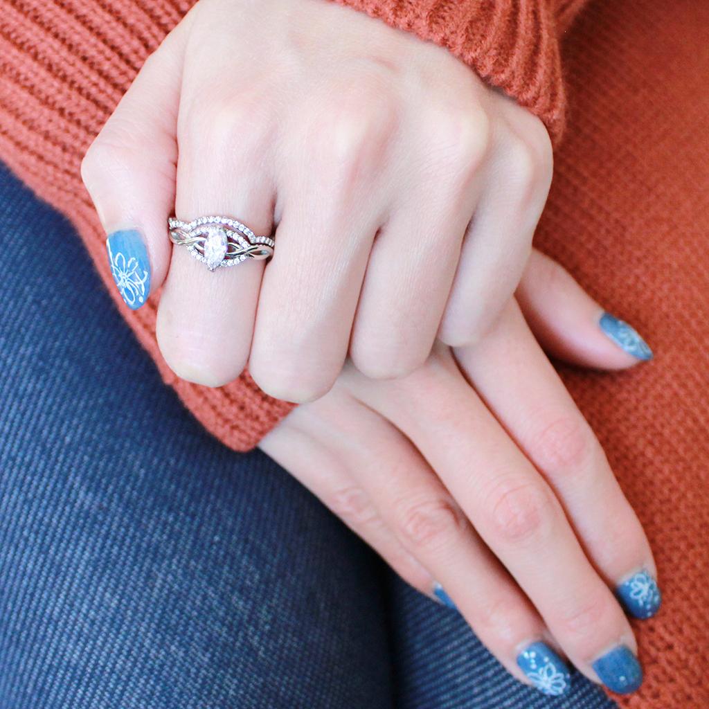 MADA133 - High polished (no plating) Stainless Steel Ring with AAA Grade CZ in Clear