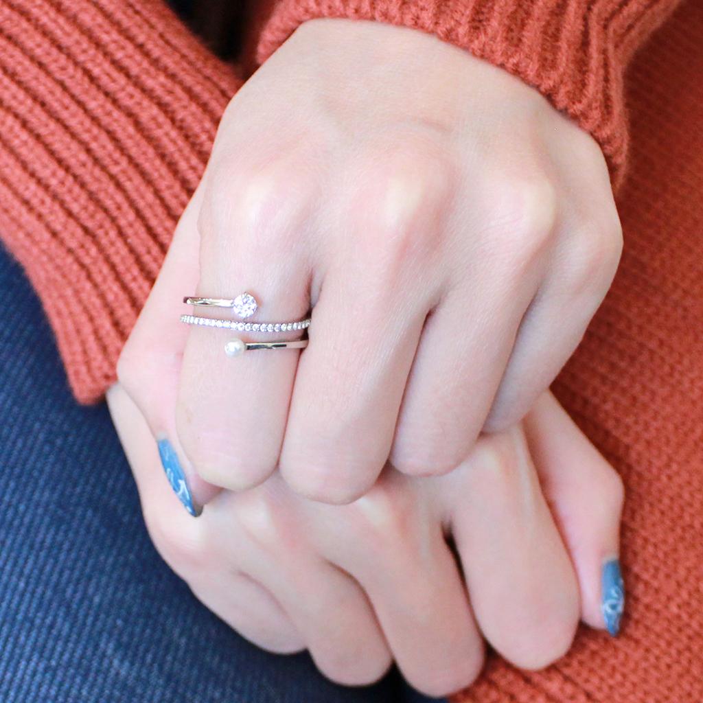 MADA134 - High polished (no plating) Stainless Steel Ring with AAA Grade CZ in Clear