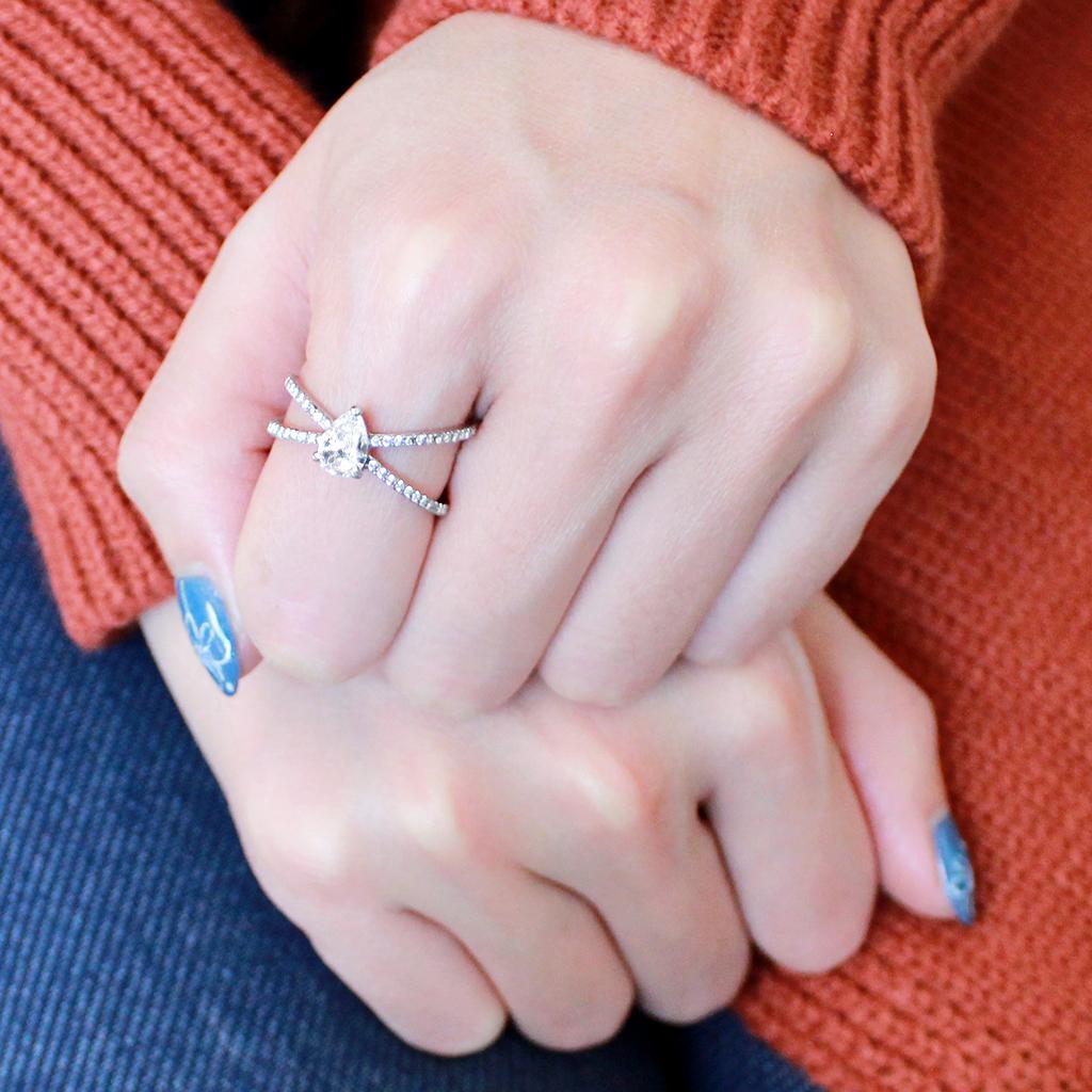 MADA135 - High polished (no plating) Stainless Steel Ring with AAA Grade CZ in Clear